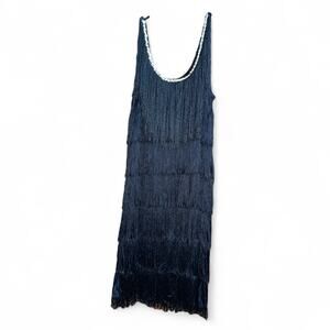 Jerry Beck Black Fringe Flapper Dress XL